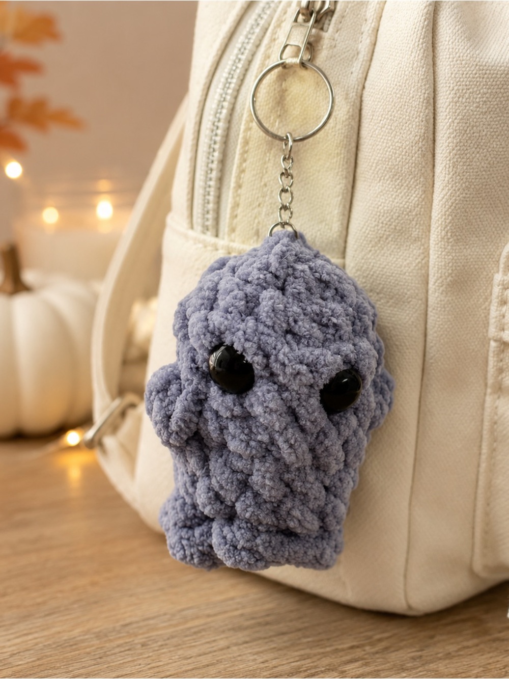 Handmade Lavender Crochet Ghost Keychain – 3”